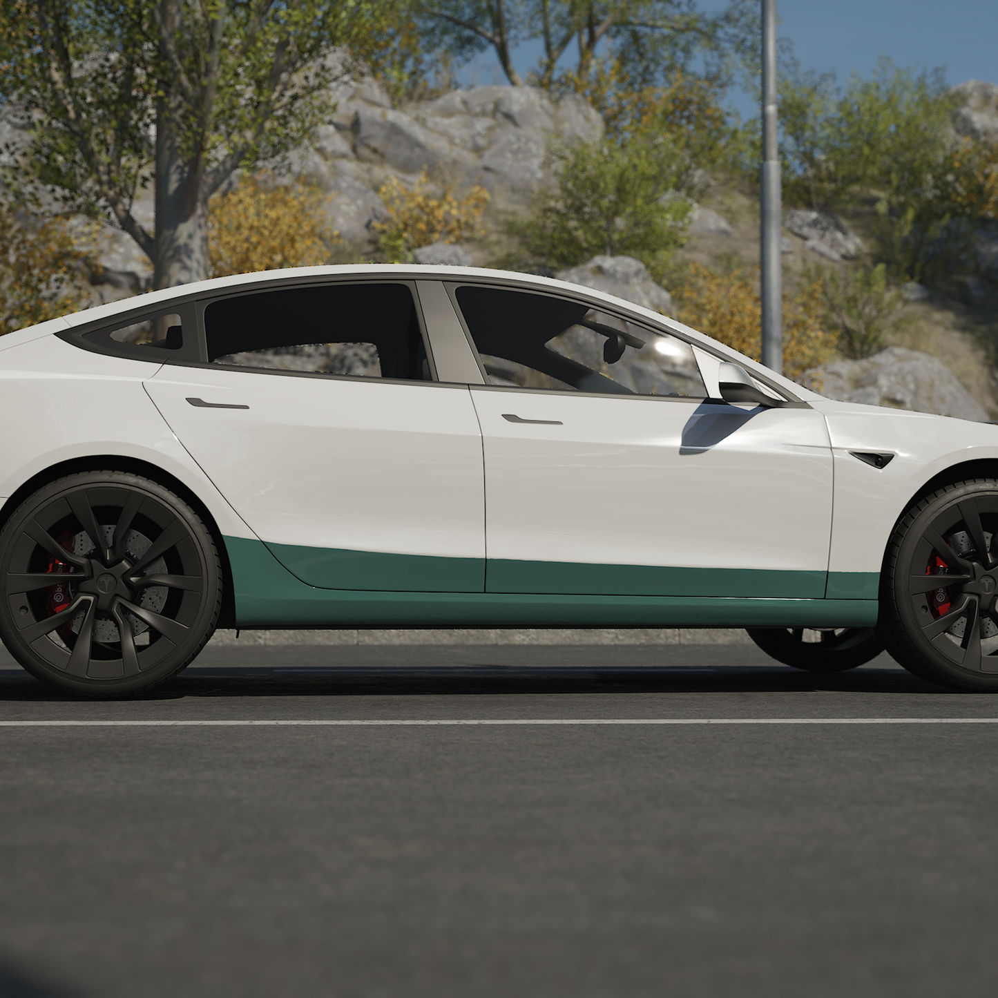 Model 3 Sidekit large – Lakbeschermingsfolie PPF voor het gehele kleppendeksel Sideskirts
