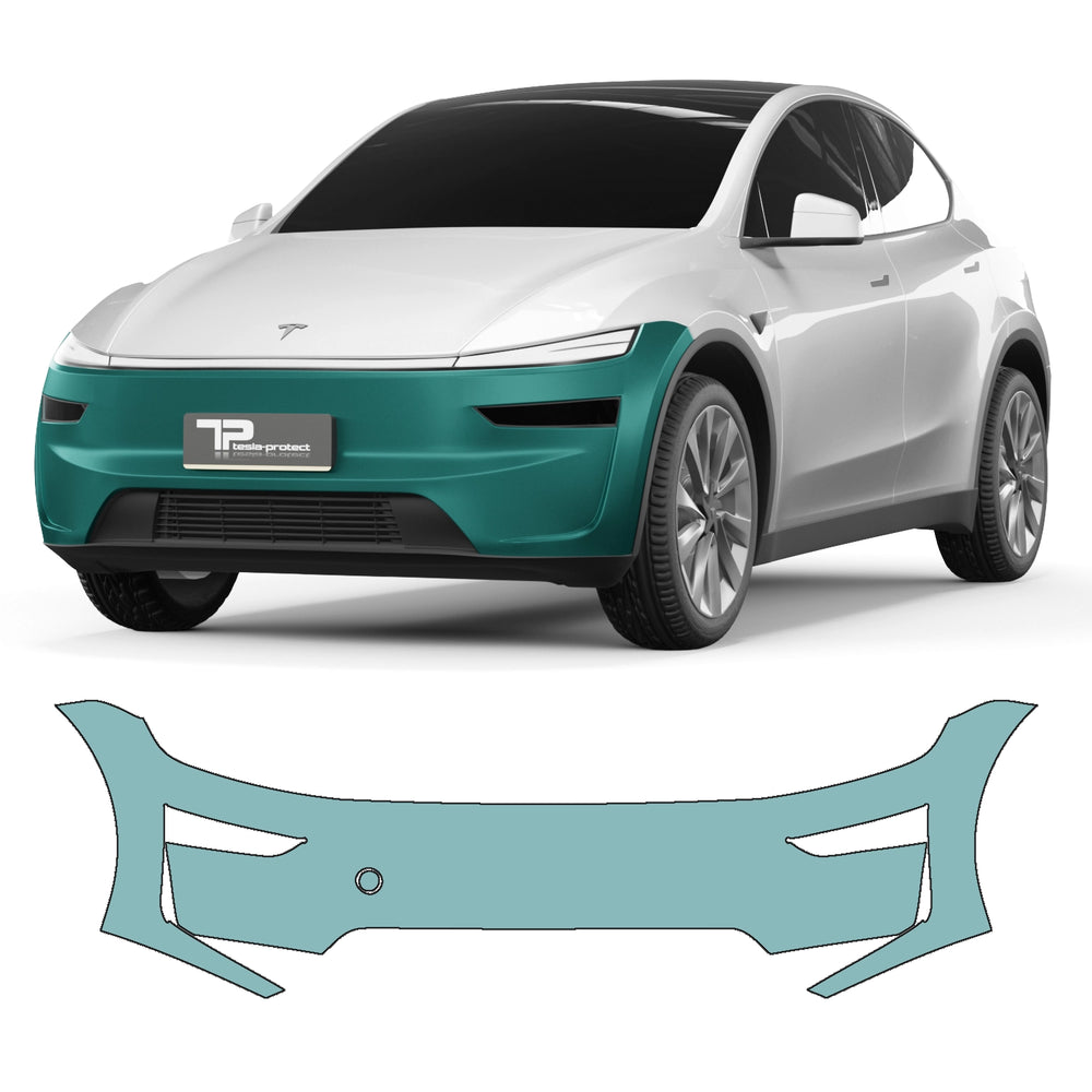 Tesla Model Y „Juniper” met gemarkeerde bumper en de bijpassende snijcontour